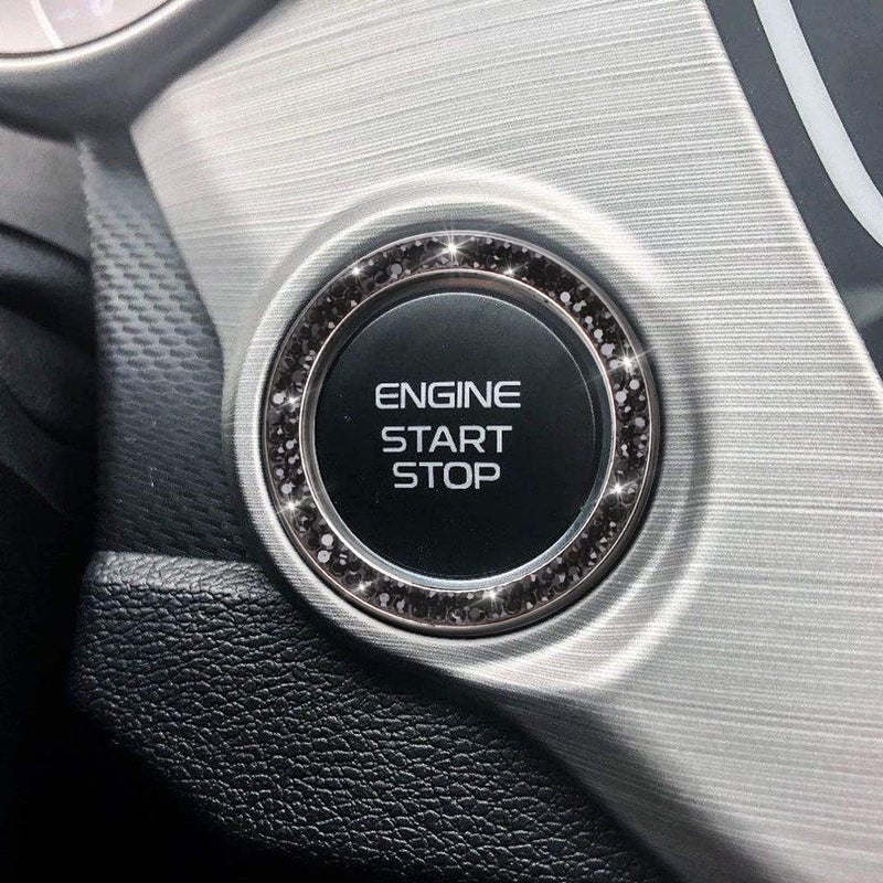 ToBeQueen Bling Push Start Button Cover Ring, Interior Crystal Diamond Rhinestone Engine Start Stop Ring Emblem Decoration Sticker, Black Bling Car Accessories for Women, Black - Image 5